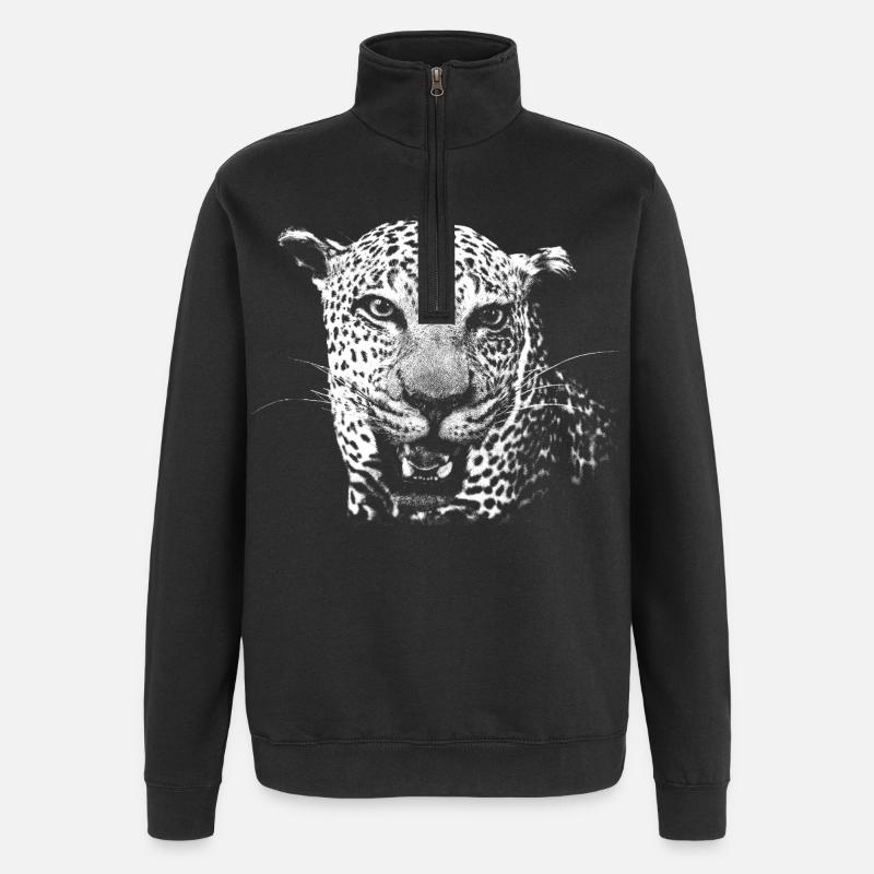 Léopard - Sweat à zip 1/4 - noir