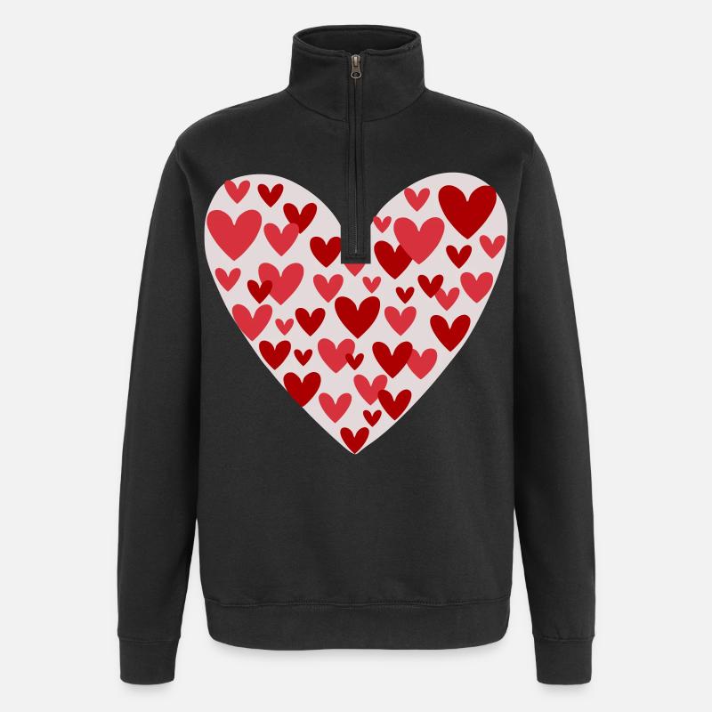 Many hearts pattern - Quarter-Zip Sweatshirt - black