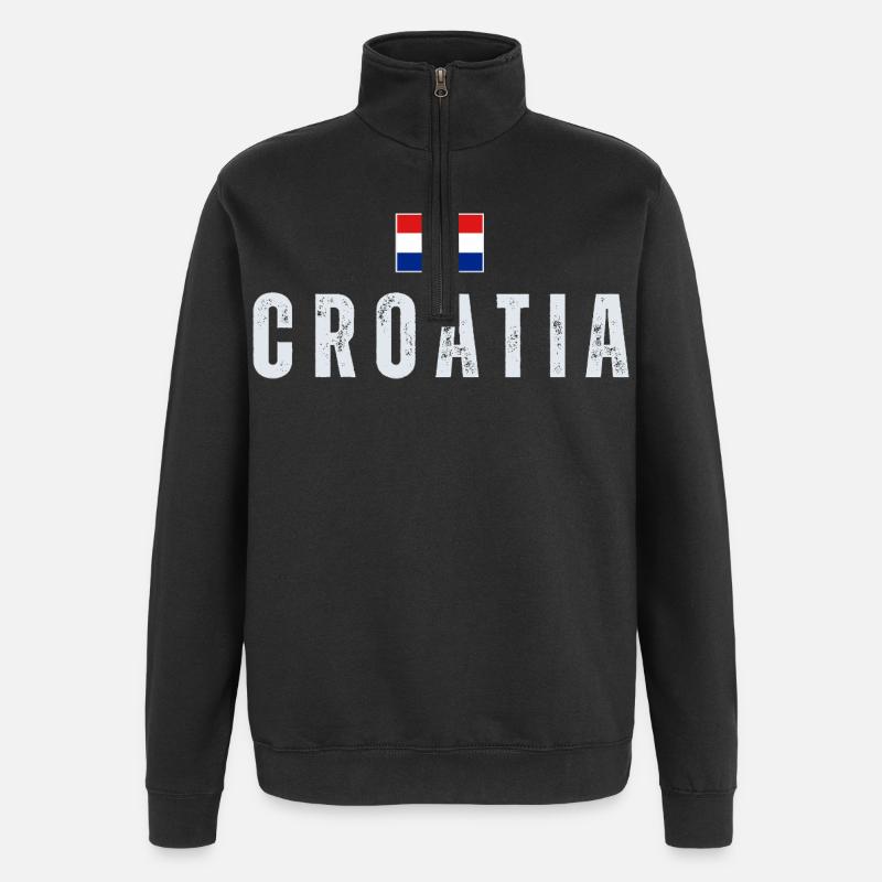 Drapeau croate, j’adore la Croatie - Sweat à zip 1/4 - noir