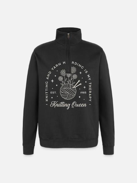 Strikning er min terapi garn hamstring sjov strikker - Sweatshirt med 1/4 lynlås - sort
