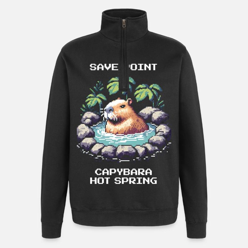 Save Point: Capybara Onsen | Relaxation - Quarter-Zip Sweatshirt - black