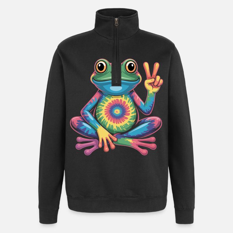 Frosch Tie-Dye Hippie Frieden Zeichen - Quarter-Zip-Sweatshirt - Schwarz