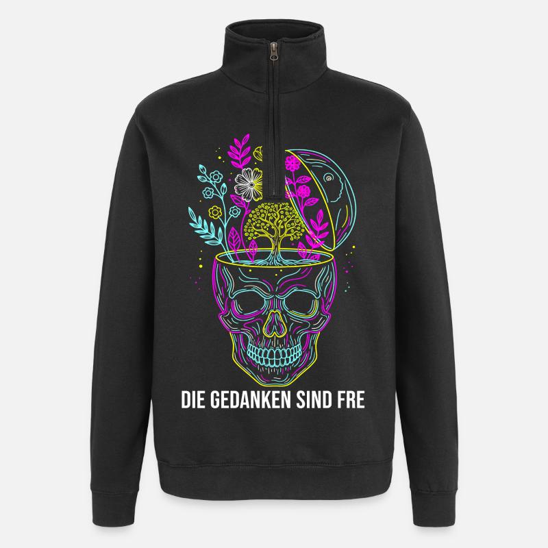 Die Gedanken sind frei - Neon Schädel - Quarter-Zip-Sweatshirt - Schwarz