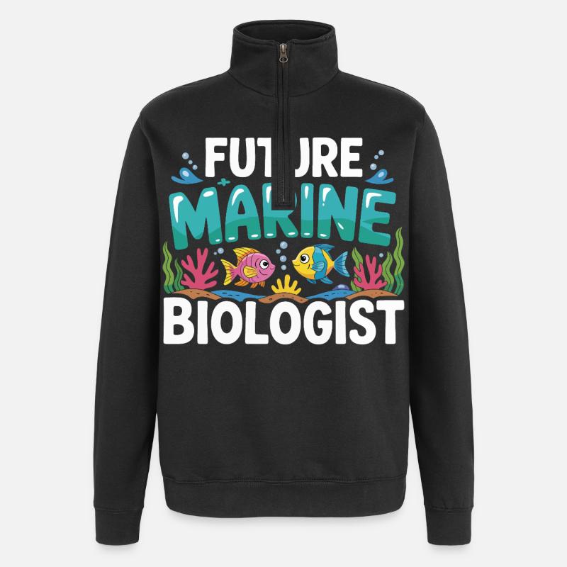 Future Marine Biologist with Fish - Quarter-Zip Sweatshirt - black