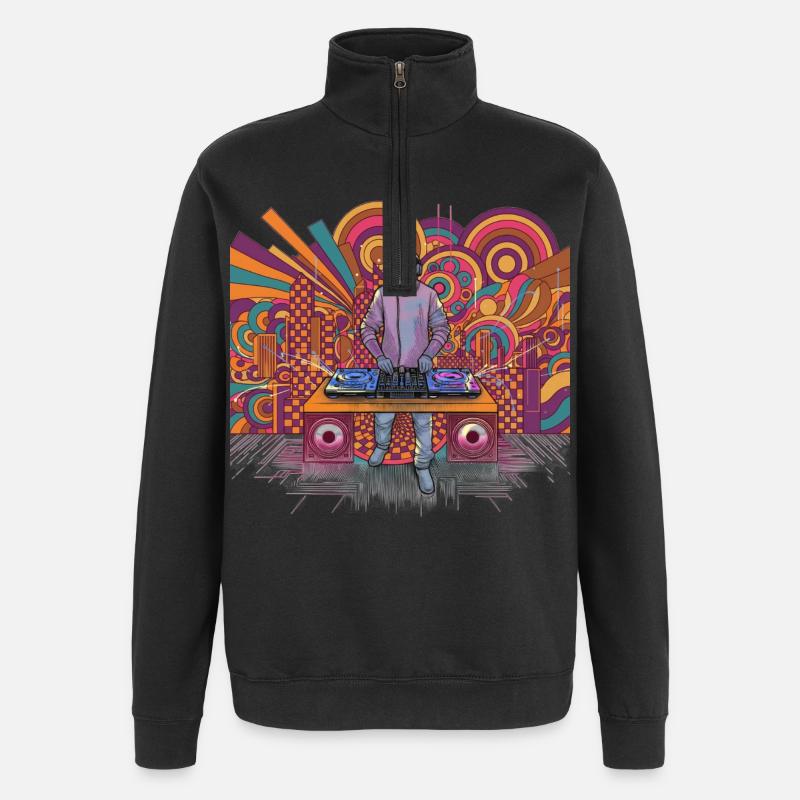 Futuristischer DJ im psychedelischen Hintergrund - Quarter-Zip-Sweatshirt - Schwarz