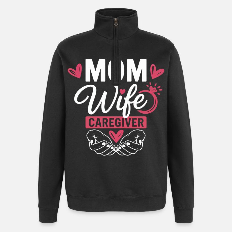 Mama Ehefrau Pflegeheldin Herzlogo - Quarter-Zip-Sweatshirt - Schwarz