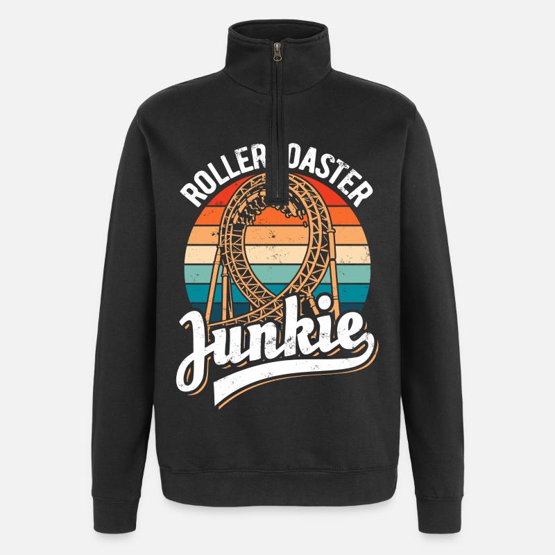 Rollercoaster Junkie - Achterbahn - Looping - Quarter-Zip-Sweatshirt - Schwarz