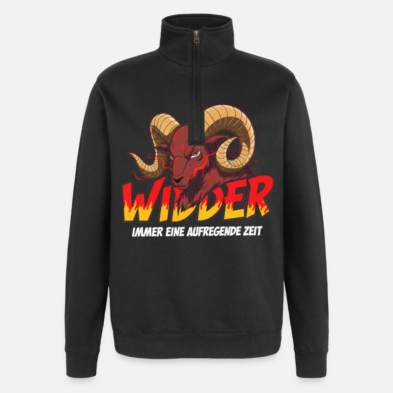 Bélier avec texte de flamme - Sweat à zip 1/4 - noir