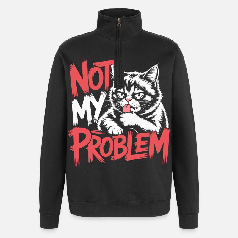 Pas mon problème chat - Sweat à zip 1/4 - noir