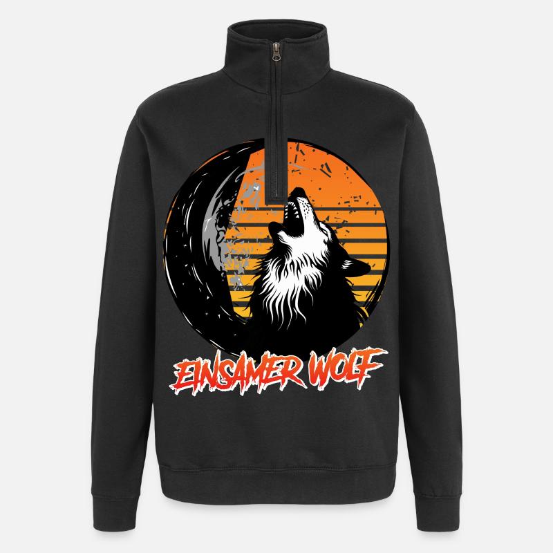 Wolf Spirit EINSAMER WOLF Retro Lustiges - Sweat à zip 1/4 - noir