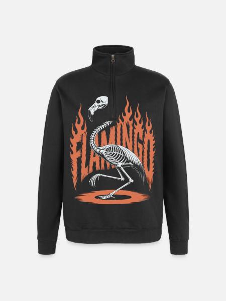 Flamingo Flames Skeleton Halloween - Quarter-Zip Sweatshirt - black