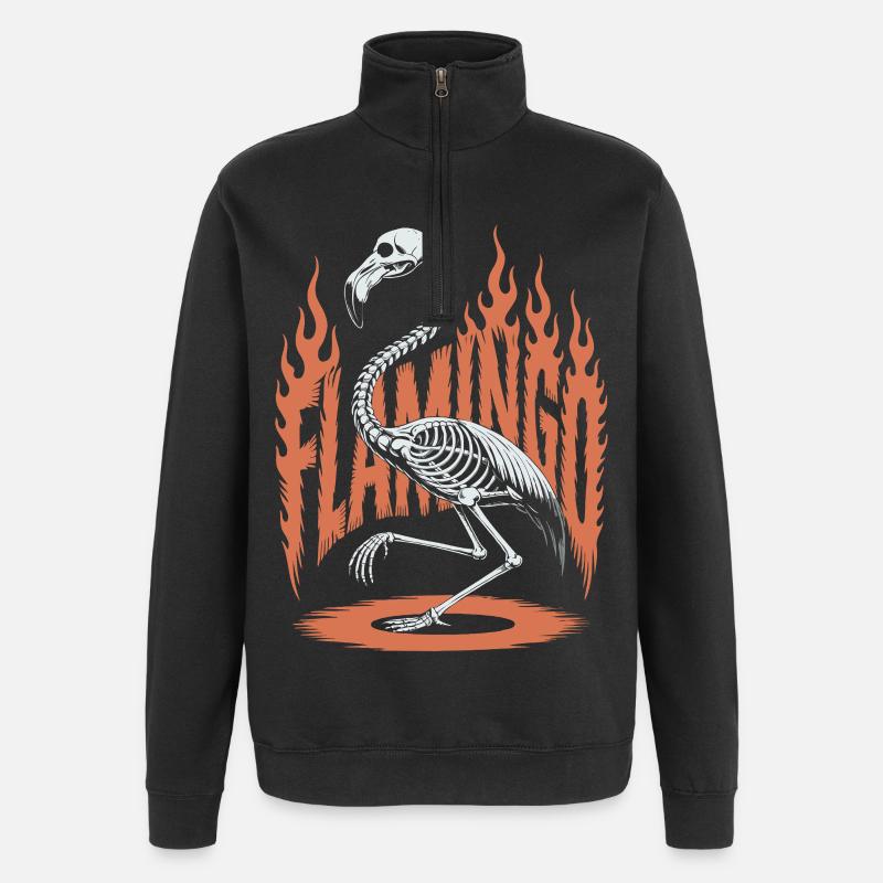 Flamingo Flames Skeleton Halloween - Quarter-Zip Sweatshirt - black