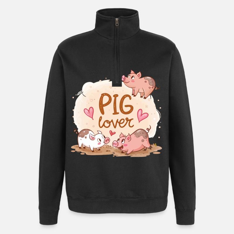 Vitrine de Cochons Amusants et Chaleureux - Sweat à zip 1/4 - noir
