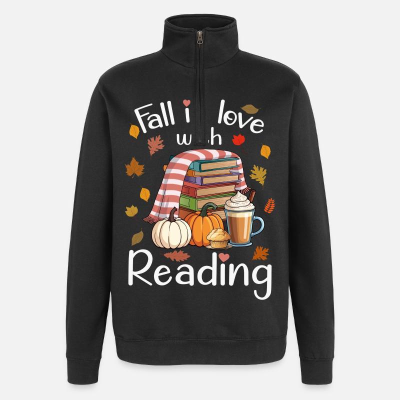 L’amour de la lecture à l’automne - Sweat à zip 1/4 - noir