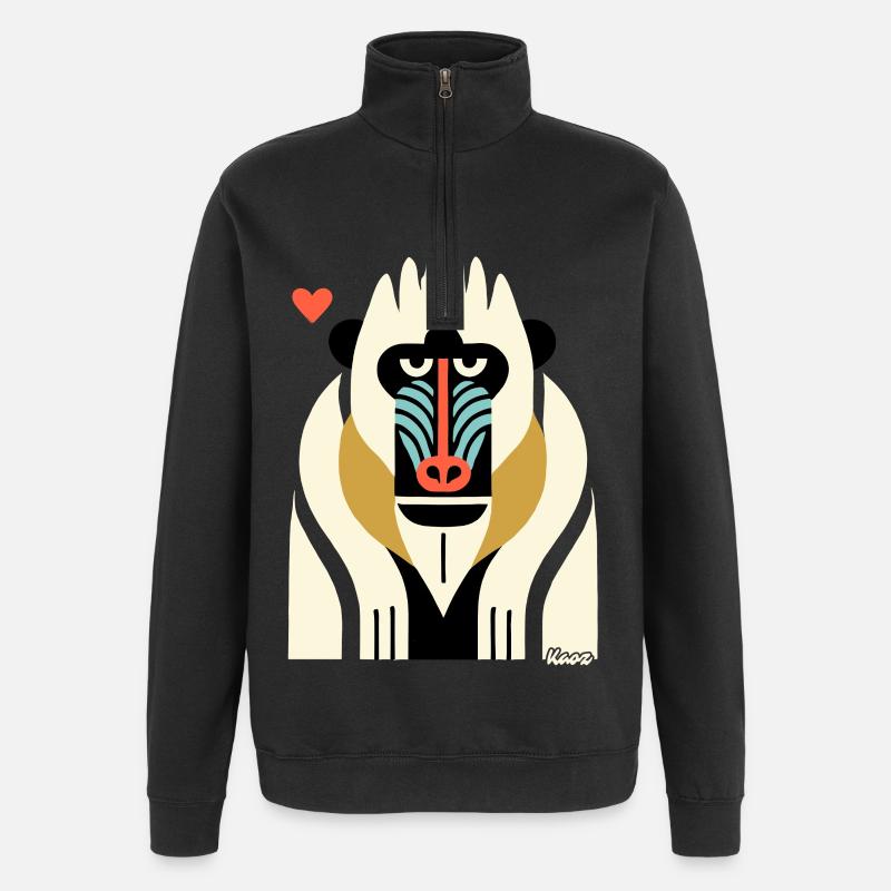 Bold Tribal Mandrill Monkey Illustration - Quarter-Zip Sweatshirt - black