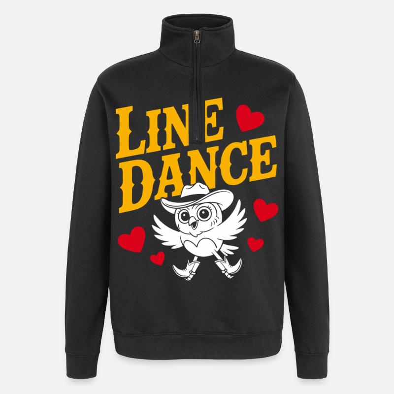 Linedance Eule mit Herzmotiven - Quarter-Zip-Sweatshirt - Schwarz