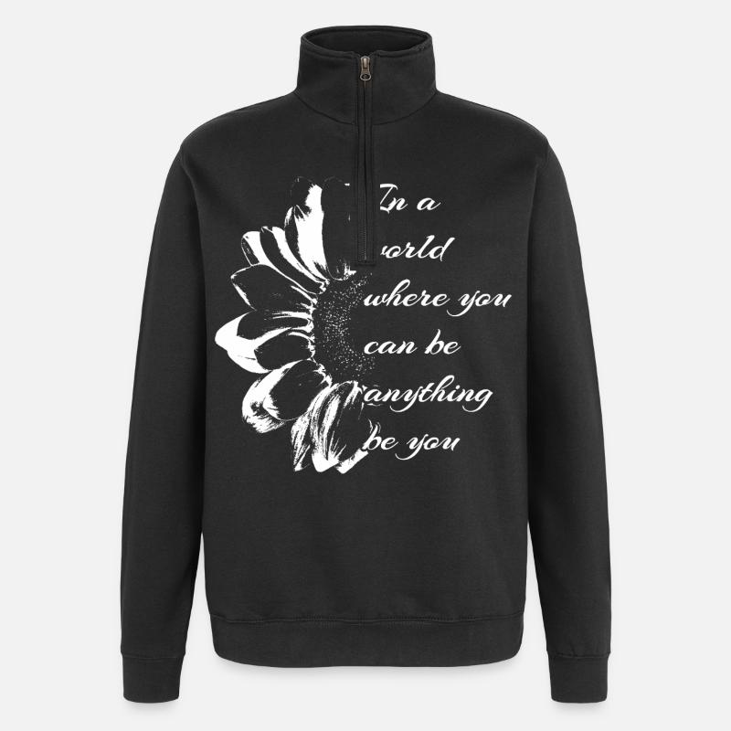 Blumenmuster mit inspirierendem Zitat - Quarter-Zip-Sweatshirt - Schwarz