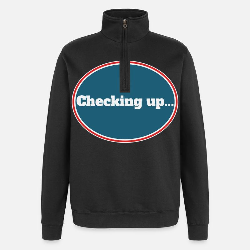 Checking up – Cool minimal design - Quarter-Zip Sweatshirt - black