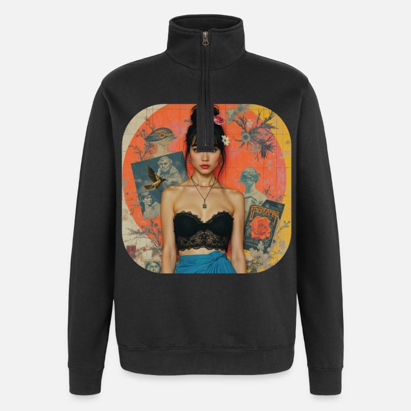 Conception de t-shirt Retro Collage - Sweat à zip 1/4 - noir