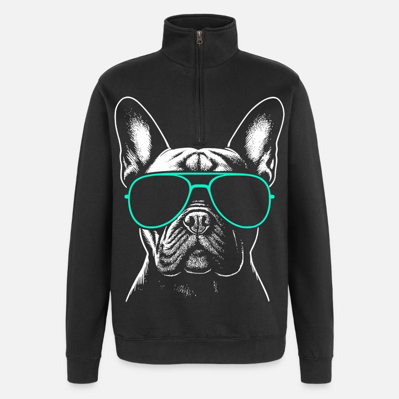 Tête de bouledogue français - Sweat à zip 1/4 - noir