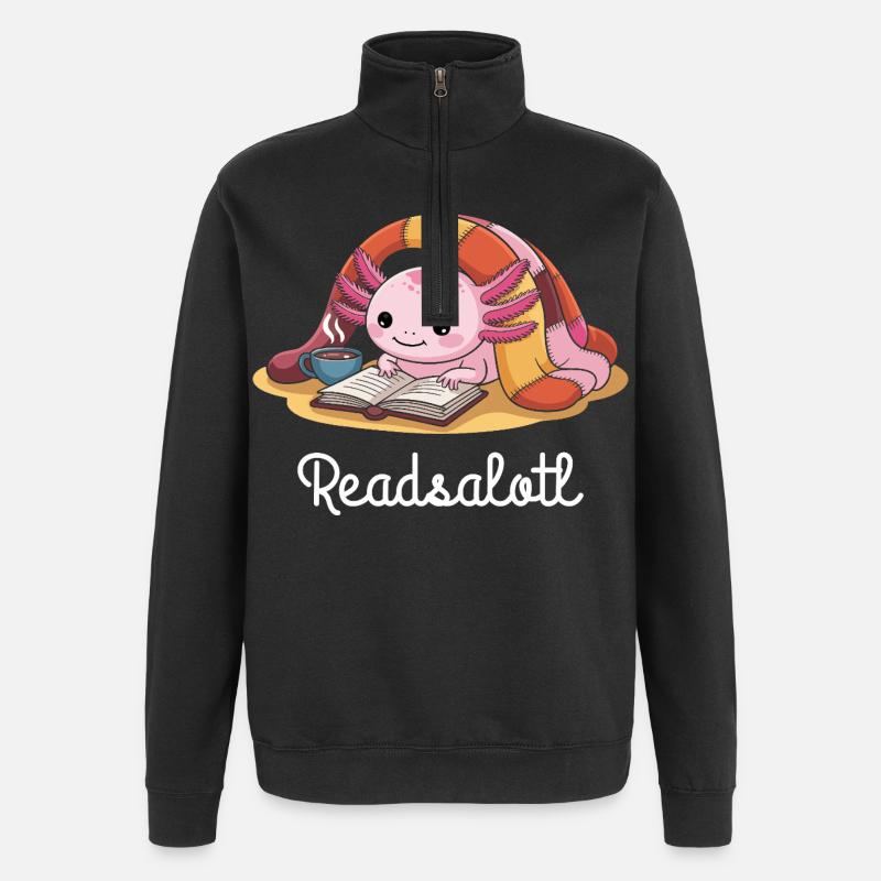 Readsalotl Axolotl Lecture Livres - Sweat à zip 1/4 - noir