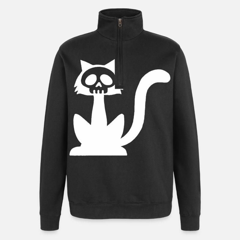 Weißer Katzenschädel - Quarter-Zip-Sweatshirt - Schwarz