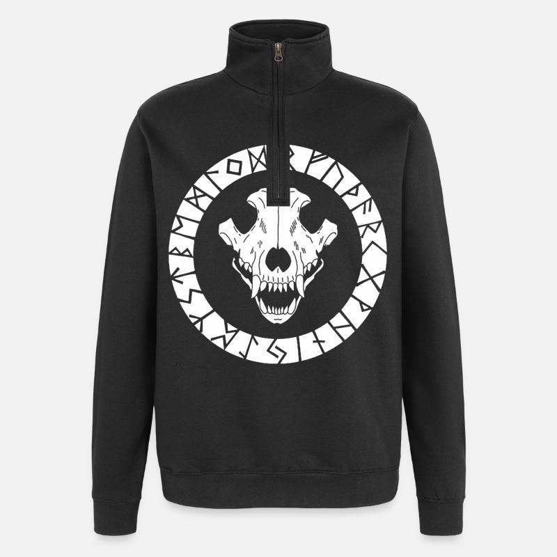 White Viking Wolf Skull - Quarter-Zip Sweatshirt - black