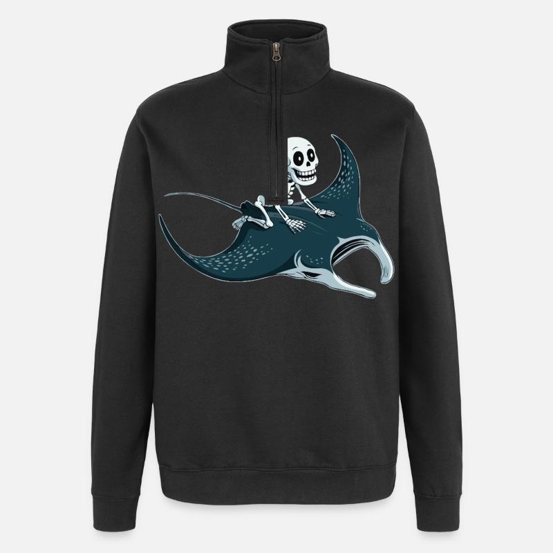 Squelette sur raie manta - Sweat à zip 1/4 - noir