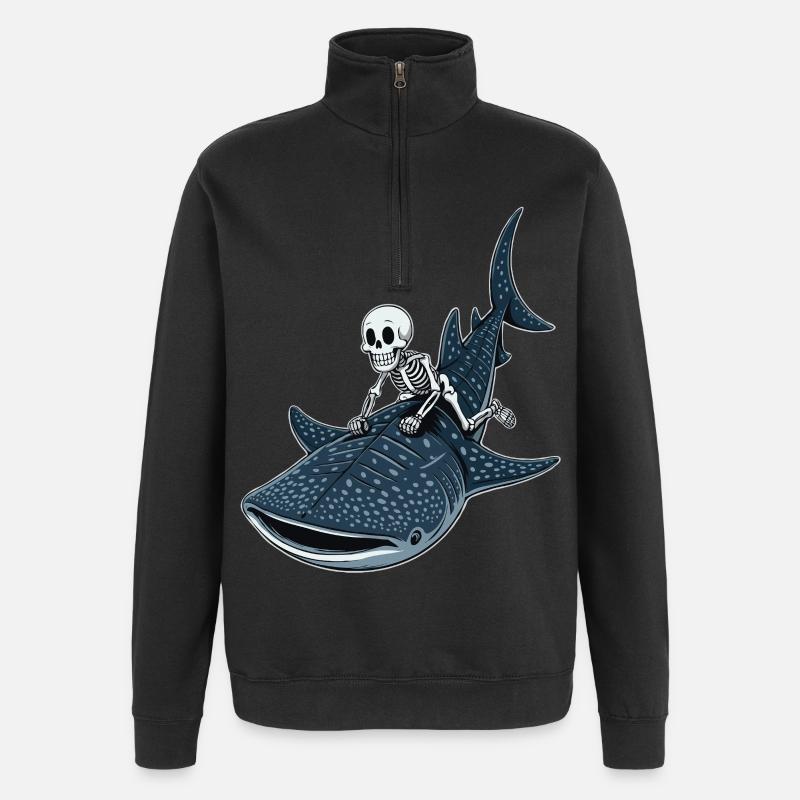 Skeleton on whale shark Rhincodon - Quarter-Zip Sweatshirt - black