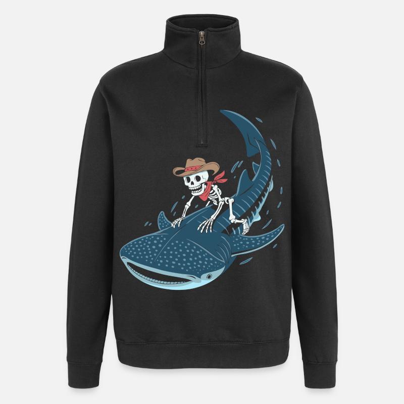 Squelette de cow-boy sur requin baleine - Sweat à zip 1/4 - noir