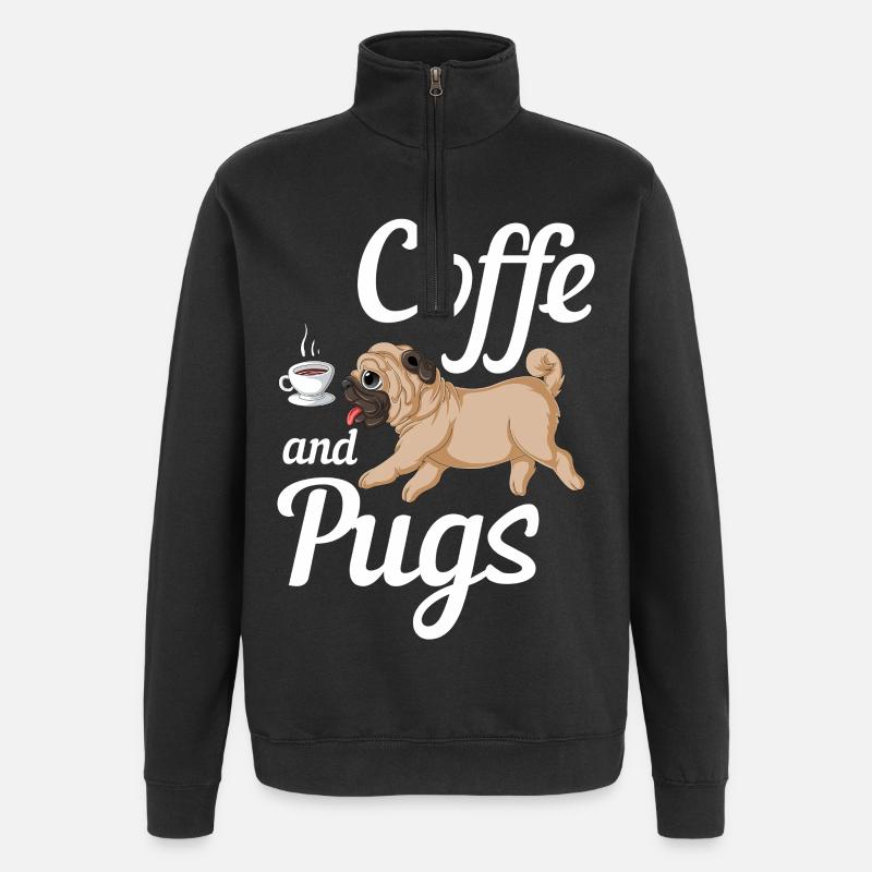 Coffee and Pugs Tee - Quarter-Zip Sweatshirt - black