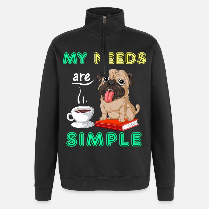 Mops Bücher Kaffeeshirt - Quarter-Zip-Sweatshirt - Schwarz