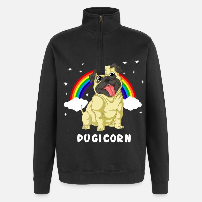 Mops Einhorn - Quarter-Zip-Sweatshirt - Schwarz
