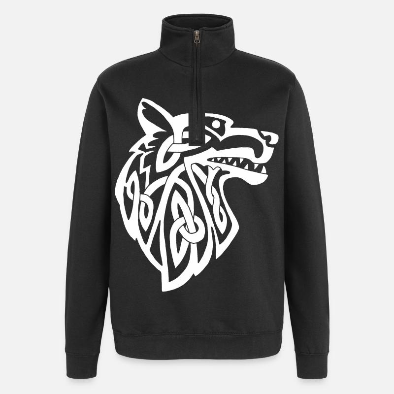 Viking White Wolf - Quarter-Zip Sweatshirt - black