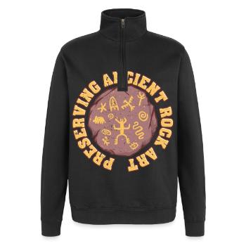 Pétroglyphes Pétroglyphes Pictogrammes - Sweat à zip 1/4 - noir - Devant - AI Model Female 172 light (172cm) & AI Model Male 178 dark (178cm)