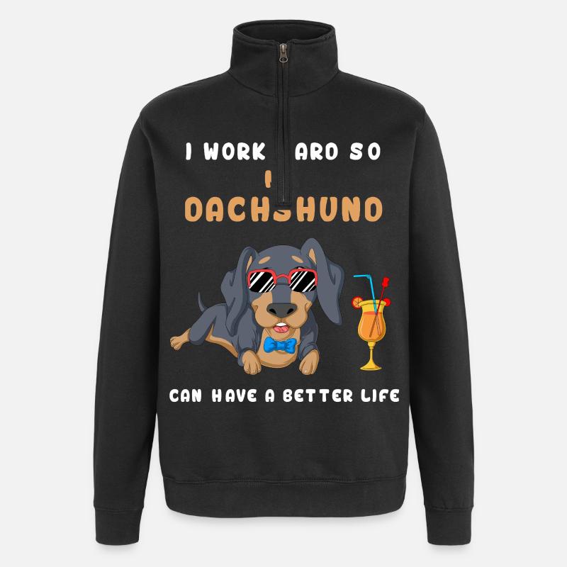 Je travaille dur T-shirt teckel - Sweat à zip 1/4 - noir