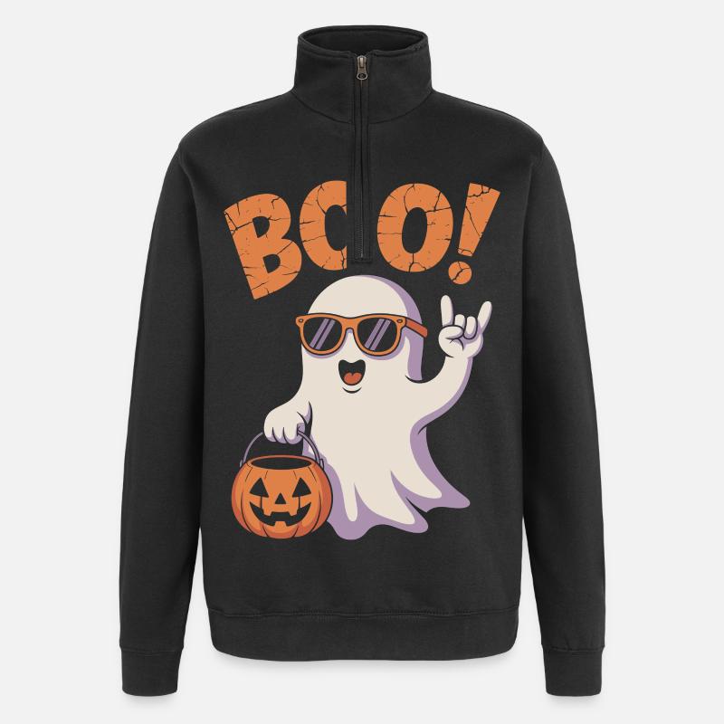 Funny Ghost With Pumpkin And Boo - Quarter-Zip Sweatshirt - black