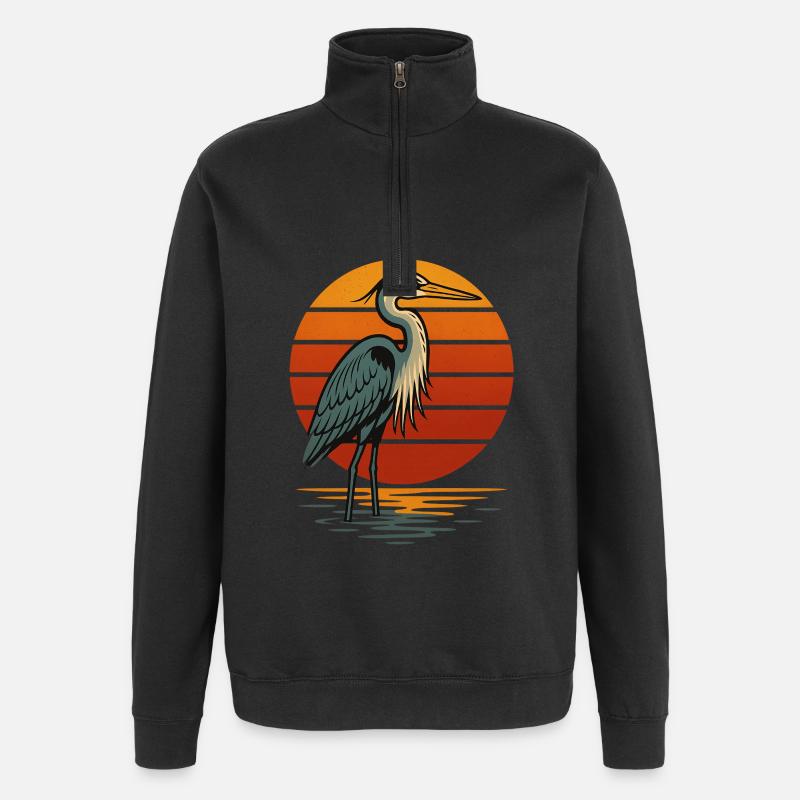 Héron au coucher du soleil - Sweat à zip 1/4 - noir