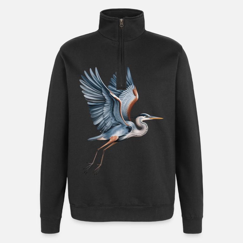 Héron élégant aux ailes déployées - Sweat à zip 1/4 - noir