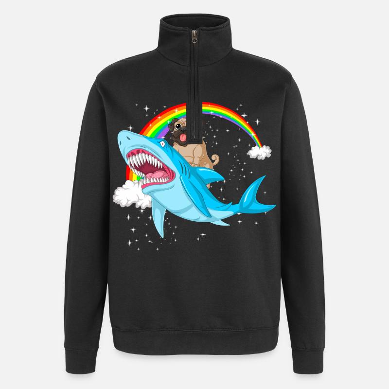 Mops reitet Hai Regenbogen - Quarter-Zip-Sweatshirt - Schwarz
