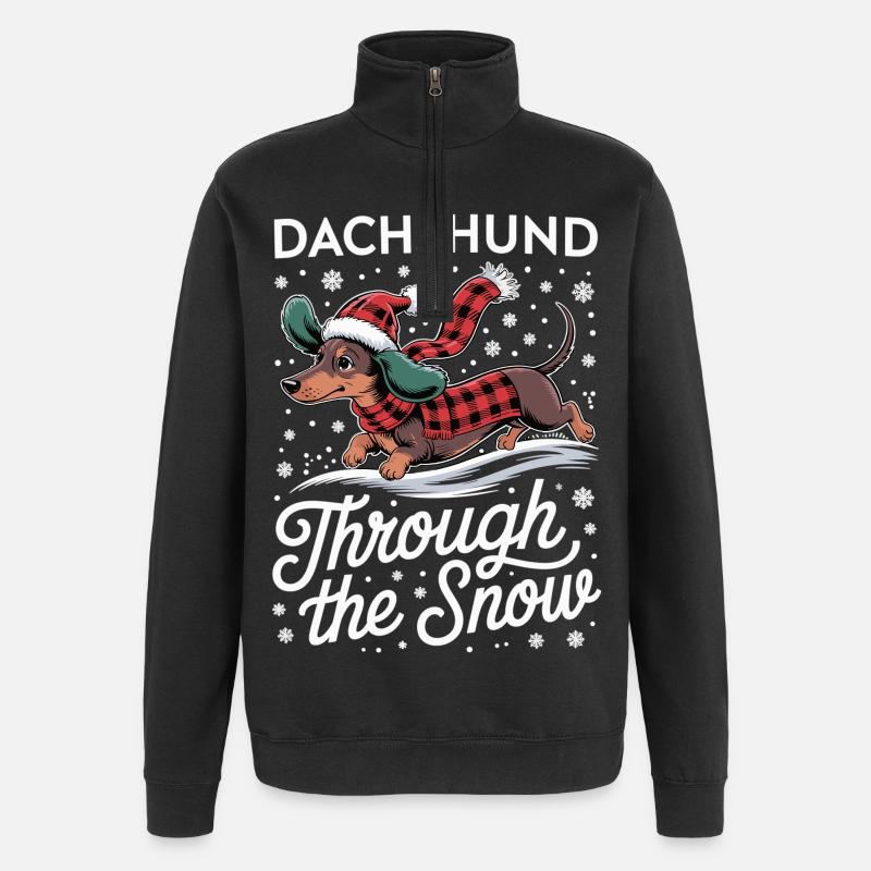Chemise de Noël teckel - Sweat à zip 1/4 - noir