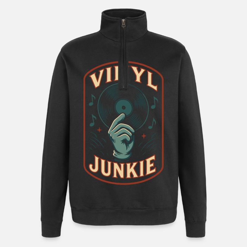 Vinyle Junkie Disque Musique Design Rétro - Sweat à zip 1/4 - noir