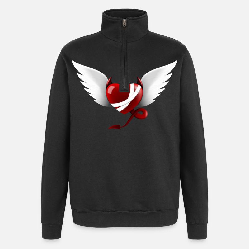 Herz Teufel Engel Design Geschenk - Quarter-Zip-Sweatshirt - Schwarz