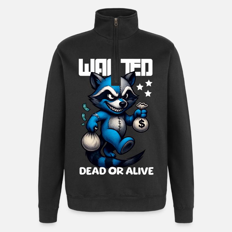 Wanted Waschbär Bandit lustig - Quarter-Zip-Sweatshirt - Schwarz
