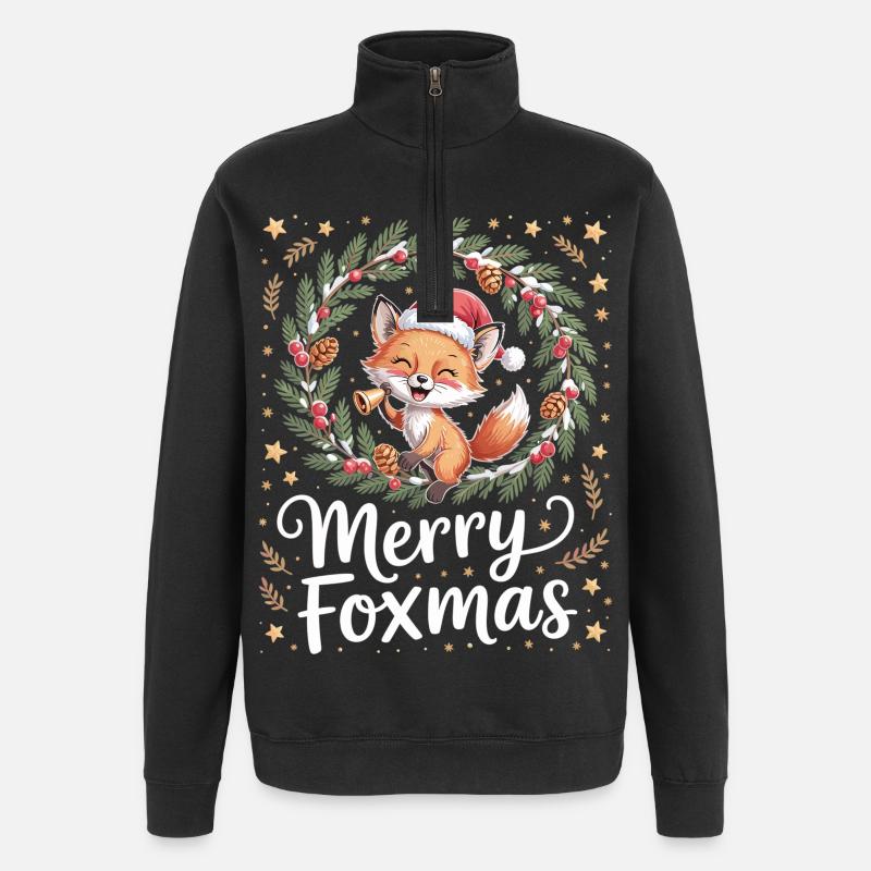 T-shirt de Noël Funny Fox - Sweat à zip 1/4 - noir