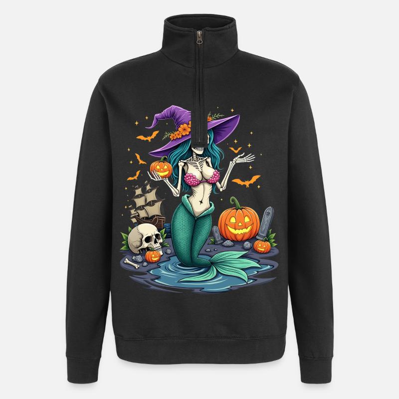 Witch Mermaid with Halloween Elements - Quarter-Zip Sweatshirt - black