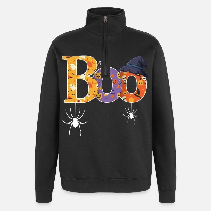 Boo Muster Halloween - Quarter-Zip-Sweatshirt - Schwarz