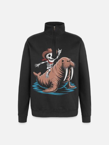 Skeleton cowboy on walrus - Quarter-Zip Sweatshirt - black