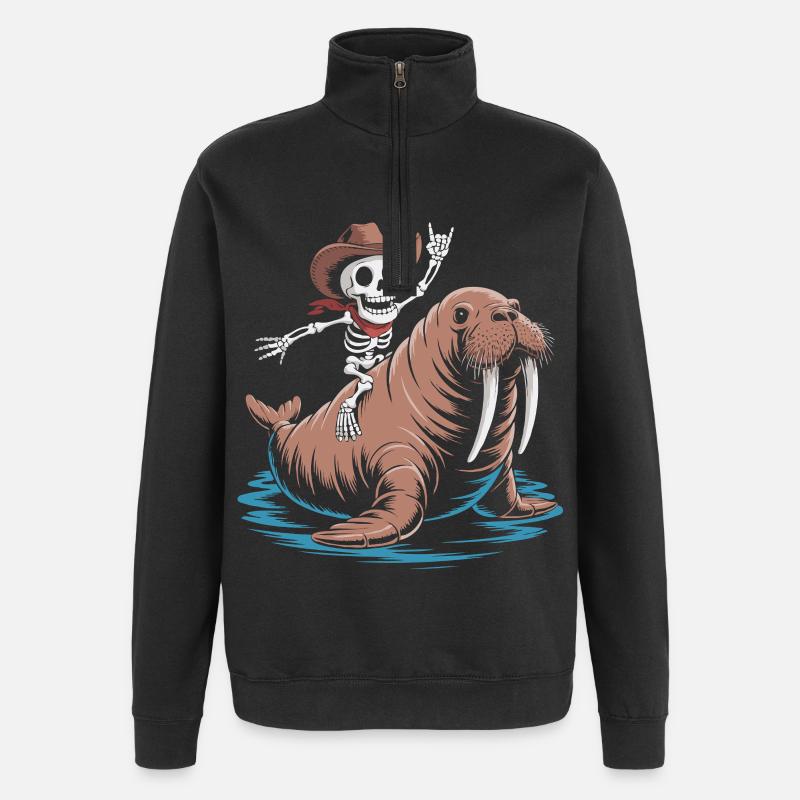 Skeleton cowboy on walrus - Quarter-Zip Sweatshirt - black
