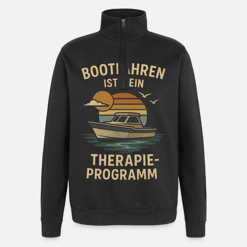 Boating is my therapy program - Quarter-Zip Sweatshirt - black